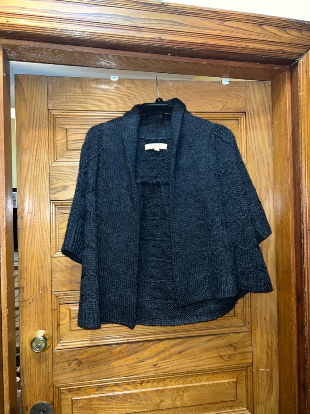 LOFT Black Open-Front Cable Knit Cardigan